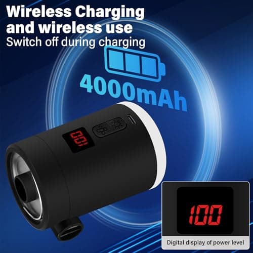 ALFFREUDE Pompe a Air Électrique avec Lumière LED, Gonfleur Electrique avec 3 Buses, Gonfleur Matelas Gonflable 4000mAh, Pompe électrique Portable, Mini Pompe a Air pour bouée,lit Jouet Piscine