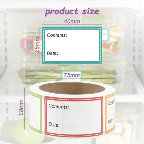 AZWOOD Etiquettes Autocollantes Bocaux, 2 Rouleaux 1000 Étiquettes Confitures - 25 x 40mm Étiquettes Multifonctionnel Universelles pour Boîtes de Congélation, Bocaux (Multicolore)