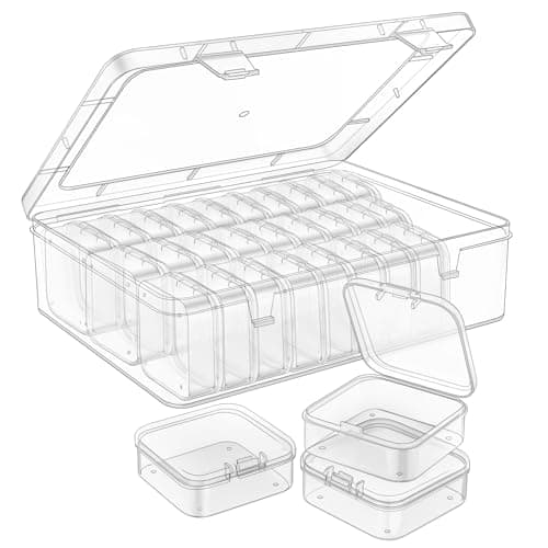 Mathtoxyz Lot de 31 petites boîtes de rangement en plastique transparent avec couvercle à charnière et rectangulaire pour la fabrication de bracelets, bijoux, loisirs créatifs, ongles