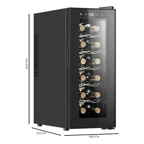 Cecotec Cave a vin Bolero GrandSommelier 1250 CoolCrystal. Cave à vin 12 Bouteilles avec refroidissement thermoélectrique et lumière LED à l'intérieur pour une meilleure conservation.