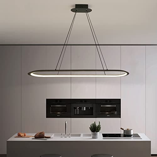 Suspension ovale moderne de table à manger, lustre, 100 cm, lampe suspendue à intensité variable avec télécommande, luminosité réglable de 10 % à 100 %, anti-éblouissement, avec fonction mémoire /