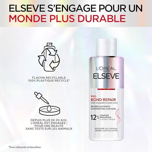 L'Oréal Paris - Routine Capillaire Réparatrice pour Cheveux Abîmés & Sur-Sollicités - Pré-Shampooing + Shampooing + Démêlant - Complexe à l'Acide Citrique - Elseve Pro Bond Repair - 3 Produits