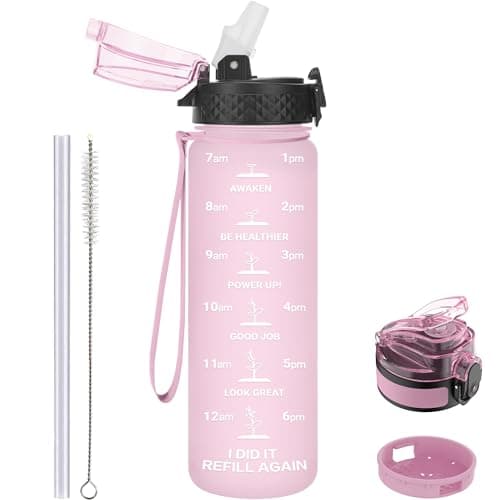 GOPPUS 500ml/17oz Bouteilles d'eau étanche pour Enfants pour L'école avec Paille Sans BPA Tritan Bouteille d'eau de Sport Réutilisable pour Tout-petit avec Marquage de l'heure avec 2 Couvercles
