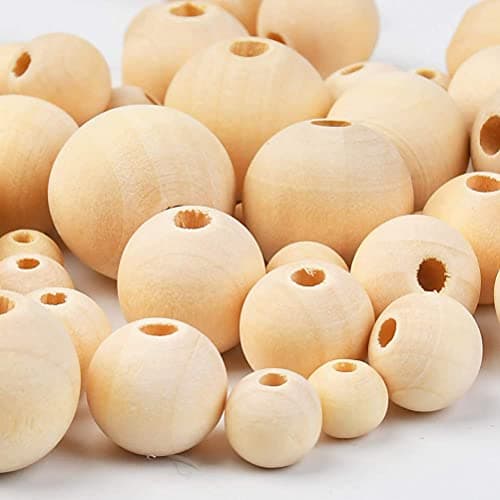 FOROREH 485pcs Perles en Bois, 8 Tailles Naturel Perles en Bois Boules de Bois avec Ficelle pour l'artisanat et Le Bricolage - 6 mm, 8 mm, 10 mm, 12 mm, 14 mm, 16 mm, 18 mm, 20 mm