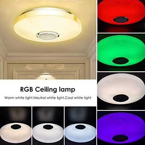 CheDux 36 W Plafonnier LED à Intensité Variable,RGB Lumière Musicale à Changement de CouleurAvec Haut-parleur Bluetooth, Convient Pour Salle de Bain, Chambre