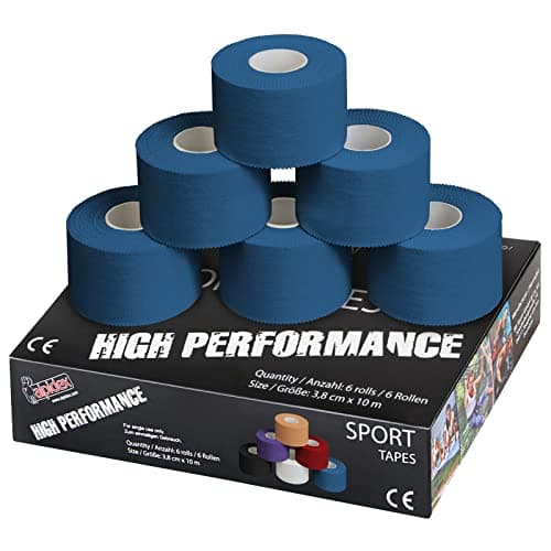 ALPIDEX 6 x Sport Tape 3,8 cm x 10 m Ruban Adhésif Sport Différente Couleurs Articulation Bandage Non Élastique Handball Football Volleyball, Couleur:Bleu