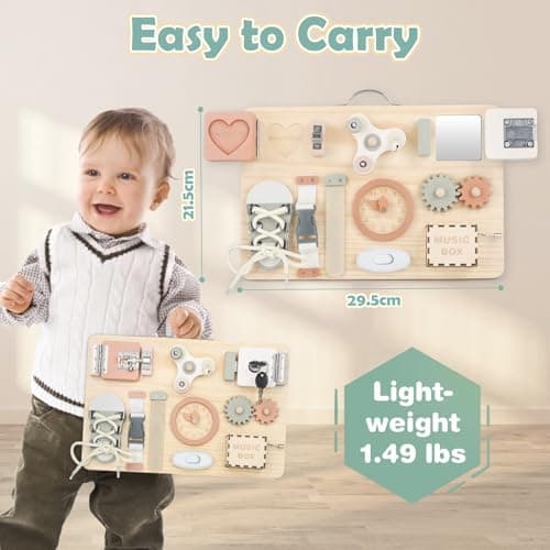 Joyreal Montessori Busy Board - Jeux Montessori 1 2 3 Ans Planche Activité Jouet Montessori Tableau Activité Sensoriel Parcours Motricité Fine Cadeau pour Fille Garcon
