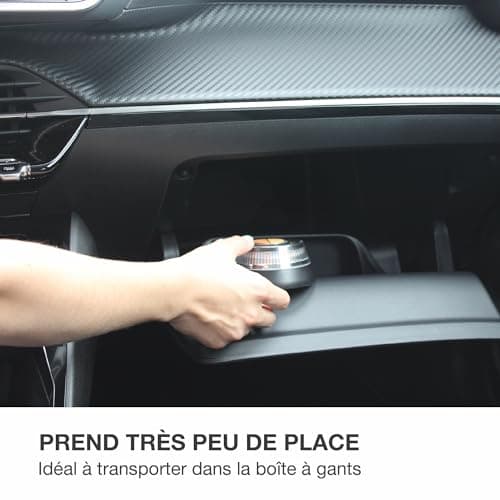 PMK GRUPO - Lumière d'urgence V16 homologuée DGT | Balise signalisation danger pour voiture [Visibilité 1 Km] avec base magnétique et lampe torche