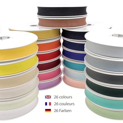 Les Petits Rubans Biais de Couture – 20 mm de large,plié 10 mm,rouleau de 25 m,50% coton 50% polyester,bordure pour couture,banderoles,tissus d'ameublement,meubles,passepoils,vêtements,couvertures