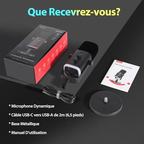 FIFINE USB/XLR Streaming Micro Dynamique pour PC, RGB Cardioïde Microphone pour Gaming, Podcasting, Broadcasting, Enregistrement Vocal, pour PS4/5 Mac PC Mixer Cartes Son