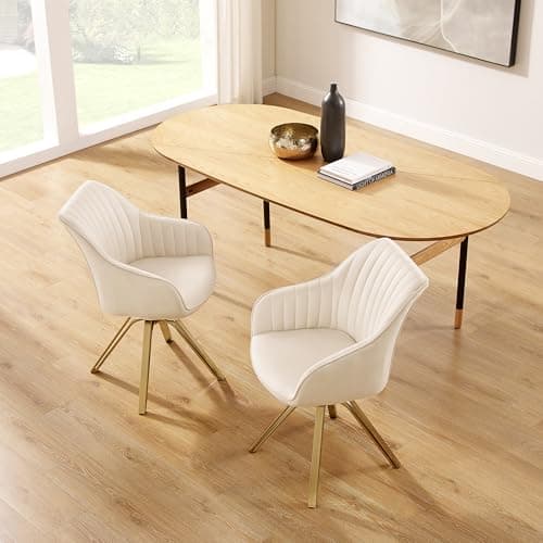 Zouron Chaise de Salle à Manger en Velours, Chaise de Bureau Pivotante avec Pieds Dorés, Fauteuil de Salon avec Accoudoirs et Siège Rembourré Épais, Beige