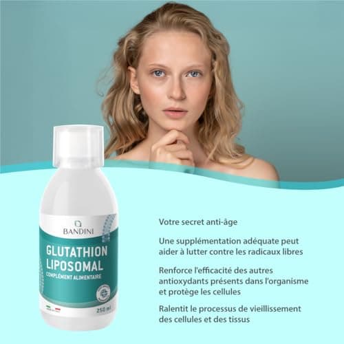 Bandini® Glutathion Liposomal 250 ml - Forme Active L Glutathion Réductase (GSH) Liquide - Puissant Antioxydant & Anti-âge - Protection Cellulaire Optimale - 100% Vegan Sans OGM - Avec Bouchon Doseur