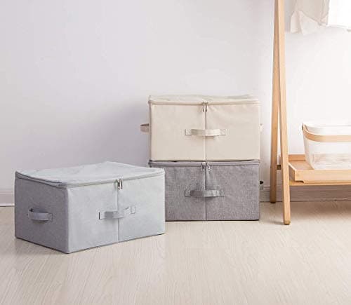 iwill CREATE PRO Contenants de Rangement Pliables en Toile Jumbo, Rangez Votre Placard, Boîte de Rangement Pratique avec Couvercle, Beige, Paquet 2