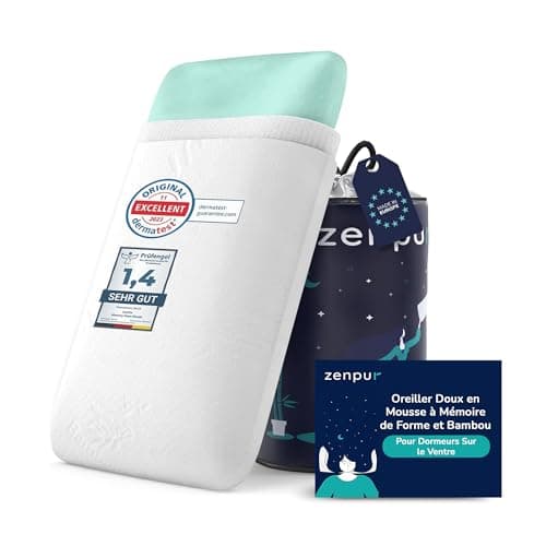 ZenPur Oreiller Cervical Souple 13cm - Coussin Mémoire de Forme Moelleux - Spécial Dormeurs sur Le Ventre, Enfants - 40x60, Certifié Oeko-TEX