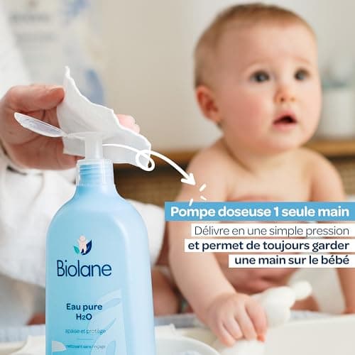 BIOLANE - Eau Pure H2O - Nouveau Packaging - Nettoyant Pour Le Visage, Corps Et Siège Du Bébé - Sans rinçage - 1 flacons-pompe 750ml - Fabriqué en France