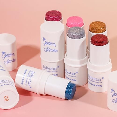 RoseFlower Bâton à Paillettes pour le Corps, Lot de 4 Body Glitter Stick, Paillettes de Sirène à Grosses Paillettes, Maquillage Pailleté pour Festival, Imperméable et Longue Durée