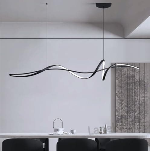 LED Lustre Salle à Manger Dimmable Suspension Luminaires Moderne Lampe à Suspension Dimmable Linéaire Spirale Design Hauteur Réglable Plafonnier pour Cuisine Salon Bureau Plafond Lampe (Noir, L100cm)