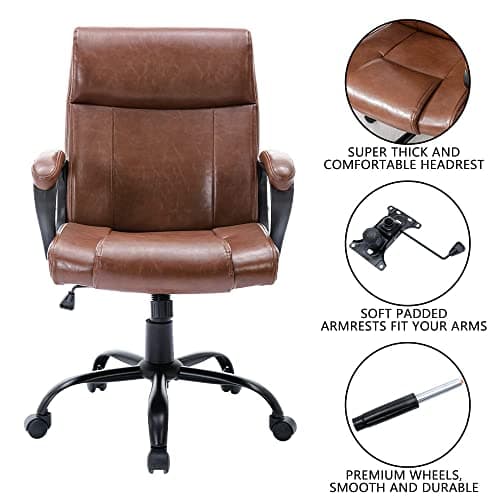 AISALL Chaise de Bureau, Chaise Ergonomique Bureau, Chaise d'ordinateur Rétro, Hauteur Réglable, Chaise Pivotante en Cuir de PU avec Fonction d'accoudoir Pivotant (Marron)