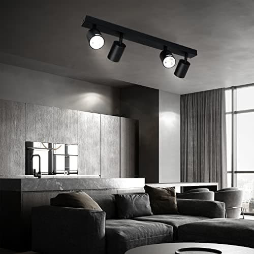 ZMH Plafonnier LED noir spot de plafond : plafonnier GU10 spots 4 flammes spot de plafond rotatif à 350° lampe de couloir moderne spot mural industriel