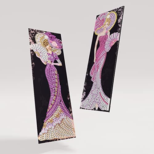 DCIDBEI Diy Diamond Painting Signets, Marque-page Lot 2 kit de Broderie Diamant,Diamond Art Surprise Tableau Kit Diamant Cadeau pour Anniversaire Noël(Femme Dame en Robe Violet et Rose)