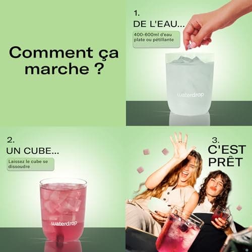 waterdrop® Microdrink Coffret Tropical | 48 waterdrop boisson en cube effervescente | 4 saveurs Avec Thé Glacé CITRON | Extraits naturels de fruits et de plantes | Eau aromatisée en pastille