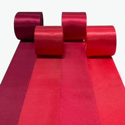 Ruban de satin rouge, 4 Couleurs 15m x 5cm de large ruban dégradé rouge pour emballage de cadeaux DIY à suspendre fête guirlande toile de fond anniversaire mariage baptême Saint Valentin décorer