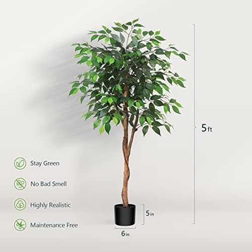 Kazeila Plante Artificielle Interieur 150cm Arbre Artificiel Ficus avec Troncs Naturels Fausse Plante Grande pour Intérieur Extérieur Maison Décoration