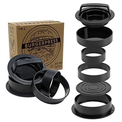 Moule Steak Haché | 4 Formats de Steaks | Presse Steak Haché | Presse Hamburger | Burger Press | Presse Burger | 100 pc Séparateur