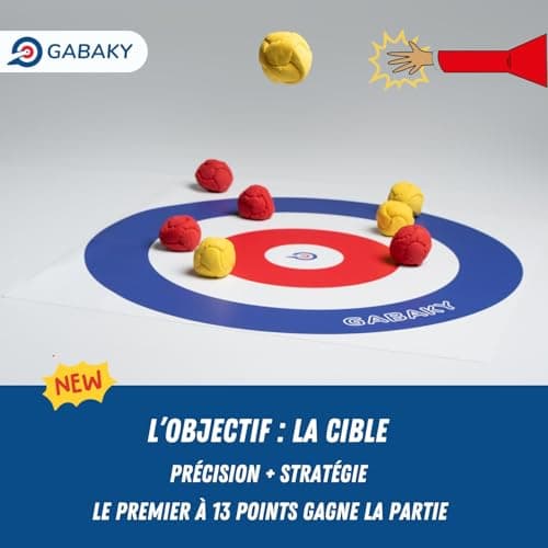 GABAKY Jeu de Pétanque Originale, Mix de Palet et Curling, Cible avec 8 Boules Molles, Tout Terrain Intérieur Extérieur Indoor Outdoor (Édition Classique)