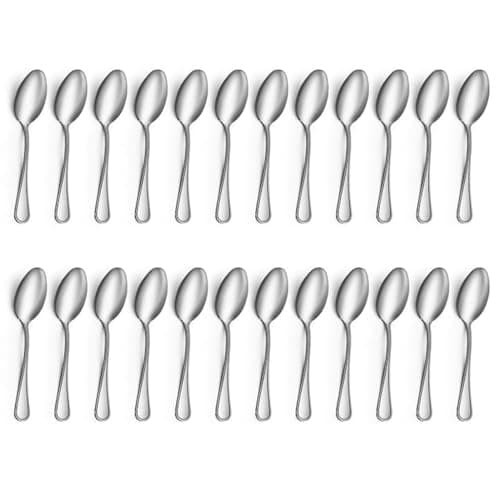 Gifcomda Lot de 24 Petites Cuillères à Café, Petite Cuillère à Dessert en Acier Inoxydable Polies Miroir Exquis Pour la Maison, le Restaurant, la Fête, Passe au Lave-vaisselle (14 cm)