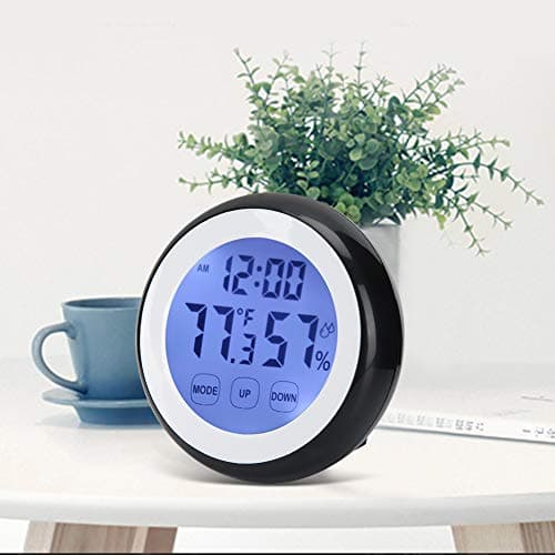 HERCHR Réveil de Voyage, Horloges Numériques LCD Horloge Digitale avec Température, Humidité pour Voyages, Chambre, Bureau, Reveil Matin a Piles