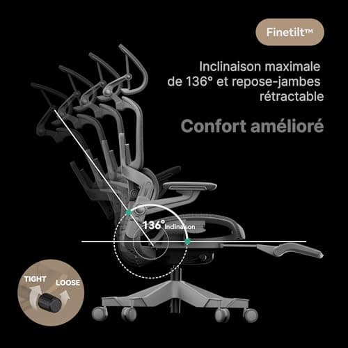 HINOMI H1 Pro V2 Chaise de Bureau Ergonomique avec Repose Pied, Support Lombaire 3D, Fauteuil de Bureau Ergonomique Pliable, Accoudoirs 5D, Siege de Bureau Inclinable 136° (Noir, Hauteur Standard)