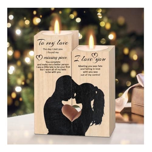 Bieiyhe Bougeoir en Bois en Forme de Coeur Bougie Meilleure Amie Petite Amie Meilleur Cadeau Bougeoir Bougeoir d'anniversaire Bougeoir Imprimé Bougies Personnalisées Bougie Déccrative pour Mariage