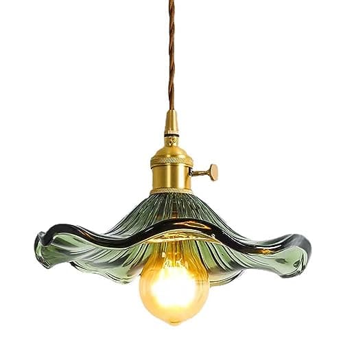 EKSED Lampe à suspension en verre vert Douille en laiton doré avec interrupteur, plafonnier suspendu pour îlot de cuisine (Vert)