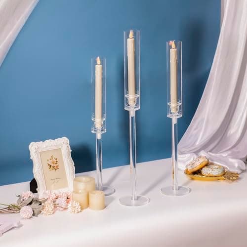 Lot de 3 bougeoirs coniques pour centre de table, bougeoirs en acrylique pour bougies coniques, bougeoirs transparents pour mariage, fête de Noël, événement, décoration de table à la maison