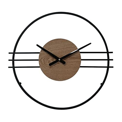 Rebecca Mobili Horloge Murale Design, Grande Horloge Murale, Noir Brun, Métal MDF, Style Moderne, Décoration Intérieure - Diamètre 50 cm x P 4,5 cm - Art. RE6786