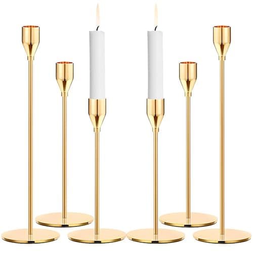 ZHYLUO Bougeoir Doré Coniques 6 Pièces Chandelier de Mariage 33/28/22cm Chandeliers Coniques pour la Maison pour Les Fêtes,Mariages,Dîners,Dîner Aux Chandelles