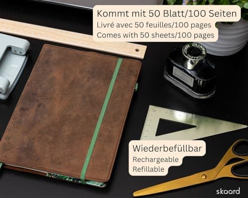 skaard Carnet de Notes | A5 | Papier Recyclé Pointillé | Cuir Vintage | Design Verde | Rechargeable