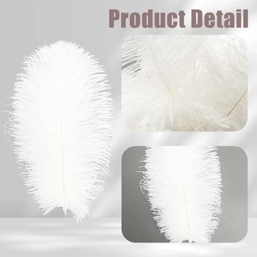 12Pcs Plumes d’Autruche Blanches 10-12inch(25-30cm),Naturelles Plumes d’Autruche pour l'artisanat Masque DIY Plumes pour Vase de Table Bureau Maison Anniversaire Mariage Fête Décoration