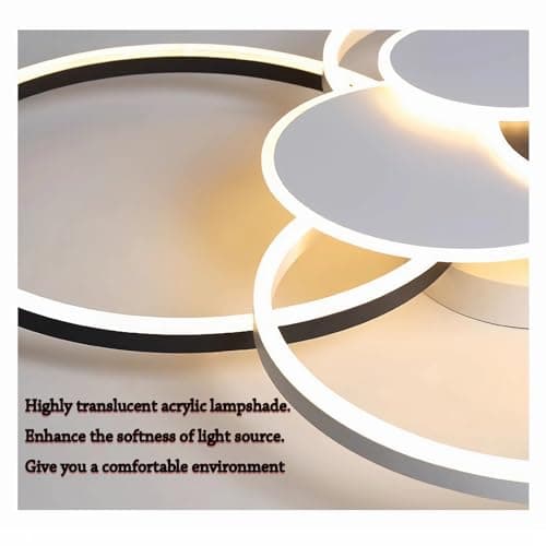 WJYCYN Dimmable Grand salon lampe LED 7Ring Blanc & Noir Plafonnier chambre à coucher modernes avec télécommandes Eclairage de plafond Métal Acrylique Plafonnier Bureau Salle à manger 7 flammes 100W