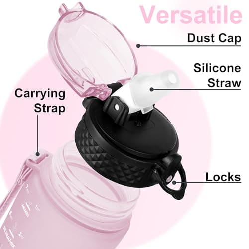 GOPPUS 500ml/17oz Bouteilles d'eau étanche pour Enfants pour L'école avec Paille Sans BPA Tritan Bouteille d'eau de Sport Réutilisable pour Tout-petit avec Marquage de l'heure avec 2 Couvercles