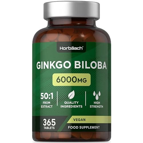 Ginkgo Biloba 6000mg | 365 Vegan Comprimes et non Gelules (1 An) | Extrait 50:1 de Gingko Biloba Forte | Facile à Avaler | Ginko Biloba | par Horbaach