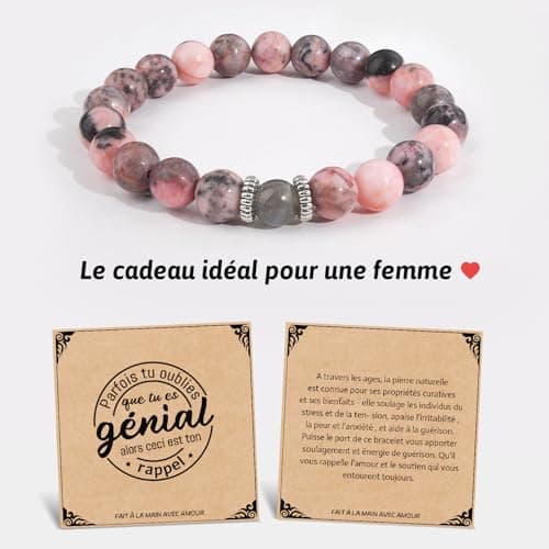 Lueaurra Cadeau pour Femme Bracelet Pierres Naturelles Femme Original Cadeau Ado Fille Cadeaux Noel Femme Cadeau Anniversaire Bracelet Cadeau pour Mamie Maman Sœur Amie - Rosa