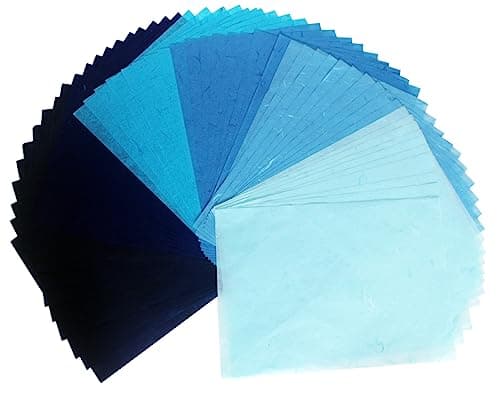 Lot de 50 feuilles de papier de mûrier - Couleurs unies - Motif origami - Fait à la main - Pour fabrication de cartes japonaises - Bleu