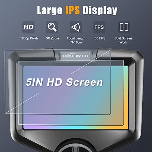 Endoscope Industriel Rotative à 360°, Hiacinto 1080P IPS 5 Pouce Camera Endoscopique Double Objectif avec 6+1 LED, 8mm Camera Canalisation avec Lentille Etanche IP68 et Câble Semi Rigide de 5M