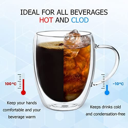 Lot de 8 Double Paroi en Verre à Café, 4 x 350ml Tasses à Café Double Paroi, et 4 x 80ml Mug Verre Isolés Tasses à expresso, Idée Cadeau Tasses à Latte Verre a Biere, pour Cafetière, Bière, Jus