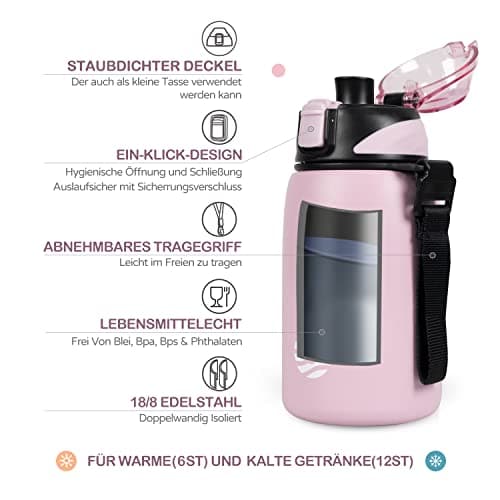 Fjbottle Gourde Isotherme - 400ml/600ml/800ml/1L - Bouteille Isotherme Gourde Inox Bouche Standard, Gourde Sport Étanche, Gourde Enfant sans BPA, pour Sport, Gym, Voyage