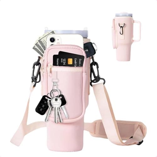 Bouteille d'Eau pour Stanley Cup 40oz, Stanley Cup Porte-Bouteille d'Eau, Sac Stanley Cup Avec Poche, Accessoires Stanley Quencher, Avec Bandoulière Réglable, pour Randonnée, Voyage, Camping, Rose