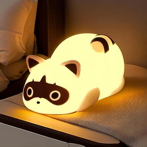 QUIGO Veilleuse Enfant Veilleuse Bébé Rechargeable Lampe de Chevet avec USB Raton Laveur Silicone Tactile Veilleuse LED,Enfant Cadeau D'enfant Cadeau Jouet Garçons et filles