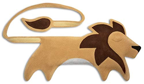 LESCHI Coussin chauffant - Bouillotte micro-ondes 10 compartiments à nouer - Animal : lion beige - Bouillotte graines de blé bio souple - Idéal pour se réchauffer en hiver et le ventre, dos